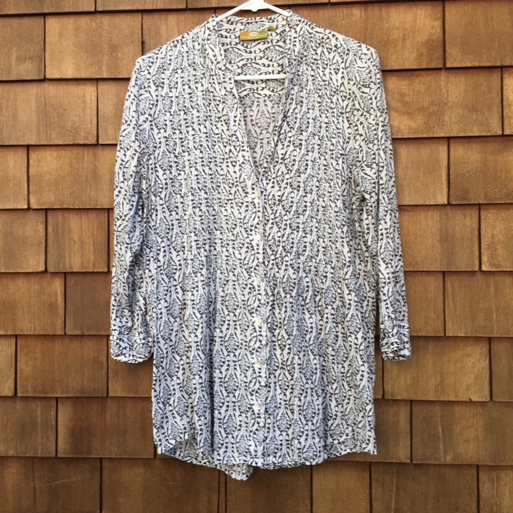 Rock Flower Paper Pintuck Cotton Tunic Print Top